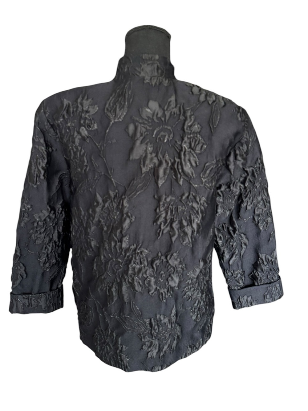 Caroline Rose Black Textured Floral Jacquard Jacket Blazer XS Evening Cocktail - Picture 2 of 9
